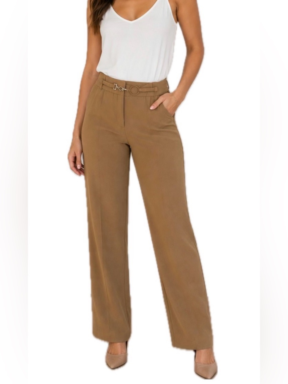 Larry Levine Women's 6 Petite Twill Stretch Straight High Rise‎ Dress Pants
